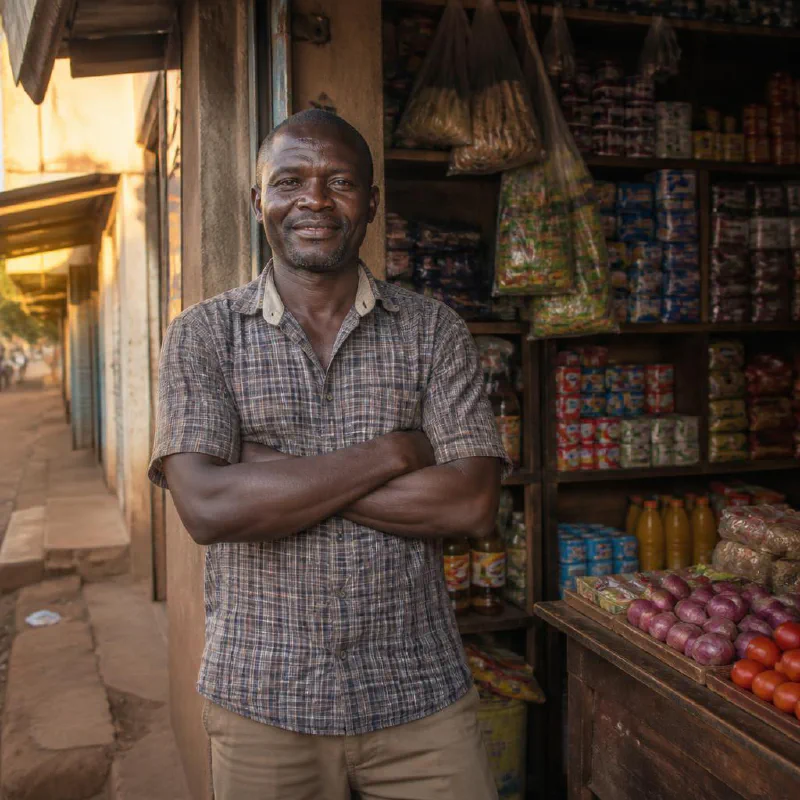 A Kenyan neighbourhood shop owner