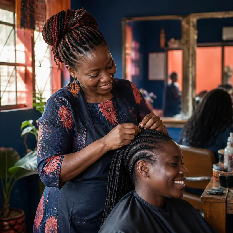 A Kenyan salon owner at work