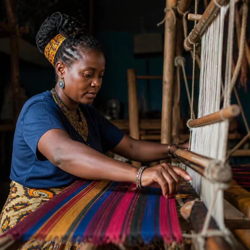 A Kenyan weaver creating textiles